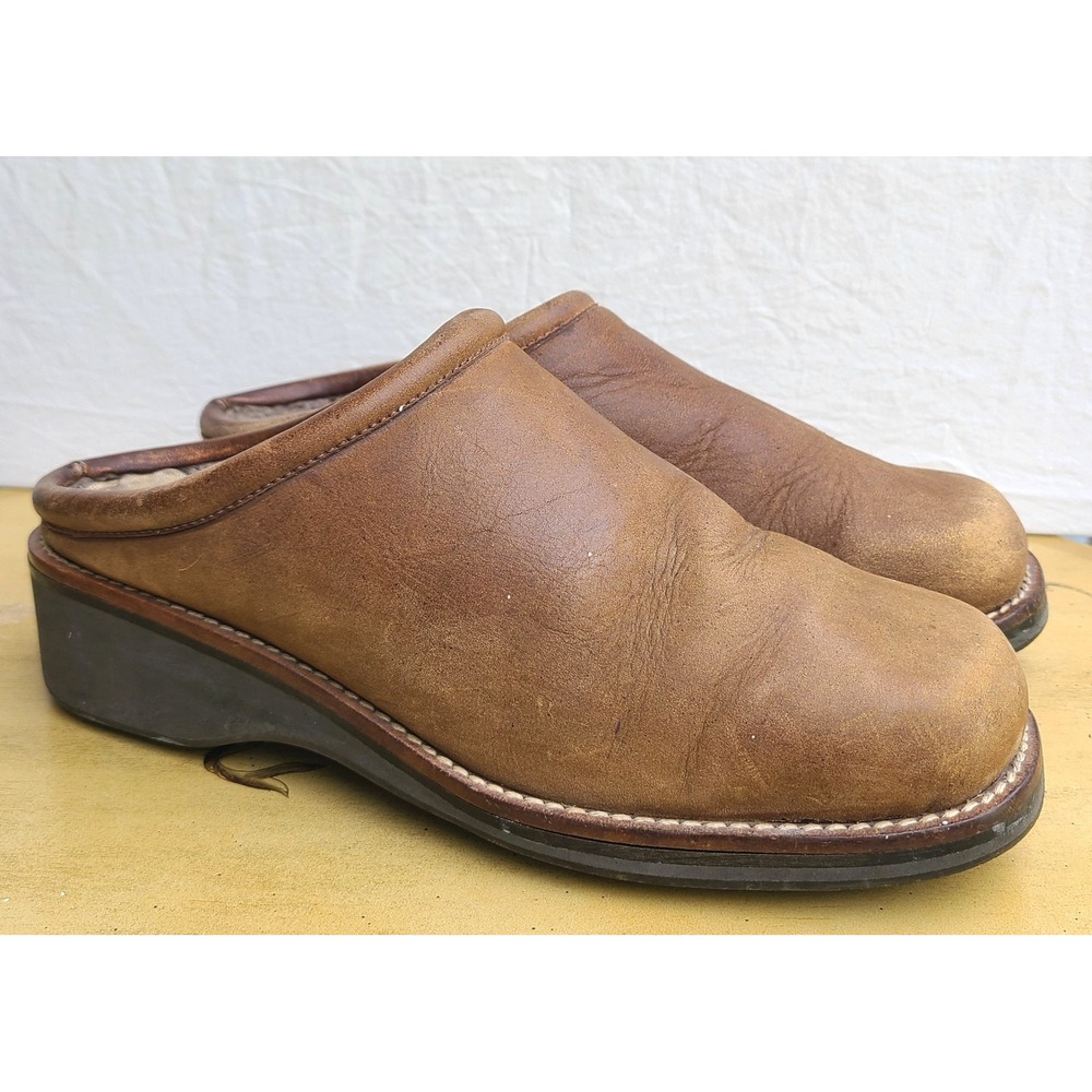 Cole Haan US 8.5 Brown Leather Mules Shearling Sheepskin Lined Cozy Slip On